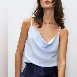 Brand New Babaton Light Blue Cowl Neck Satin Camisole Top Size S